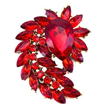 Imagem de SELOVO Marquise Forma de strass Grande Folha Vermelha Broche Joia de Pino Antigo Tom Dourado