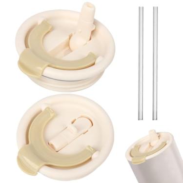 Imagem de Pacote com 2 tampas de substituição de canudo flip, substituição de tampa de copo de 1,134 g para Stanley Quencher, com 2 canudos, duas tomadas, compatível com acessórios Stanley Cup tampas à prova de