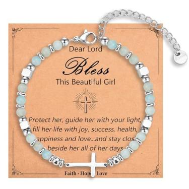 Imagem de IKIATY Pulseira de cruz religiosa para mulheres, meninas, presentes cristãos para filha, neta, irmã em Cristo, amiga, sobrinha, aniversário, Natal, Páscoa, Dia dos Namorados, Formatura, adjustable