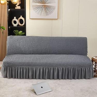 Imagem de Capa de futon sem braços com saia de babados, sofá-cama futon altamente elástica(Gray,Small (120-150cm))