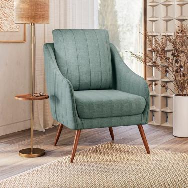 Imagem de Poltrona Decorativa Estofada com Pés Palito Monserrat Espresso Móveis Verde Claro