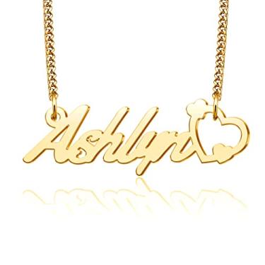 Imagem de LuxglitterLin Colar com nome de coração personalizado, banhado a ouro 18 K, joia personalizada para mulheres com corrente de elos, Metal, Cristal sintético