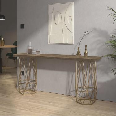 Imagem de Mesa Aparador Buffet Balcão Caleb 170 cm Industrial Ferro Dourado Tampo 100% mdf Carame...