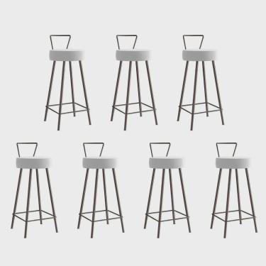 Imagem de Kit 07 Banqueta Alta Com Encosto Tais Eiffel Cozinha Bar Bistrô Ferro Marrom Sintético Branco - Ahz Móveis