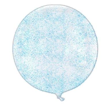 Imagem de Balão Bubble Transparente com Glitter Azul Claro - 11" 26cm - 1 unidad