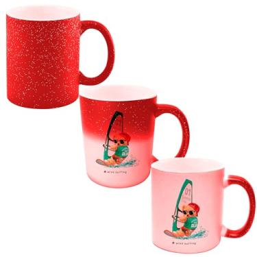 Imagem de Caneca Mágica Glitter Vermelha Muda de Cor Porcelana 325ml -URSO TEDDY SURF WINDSURF