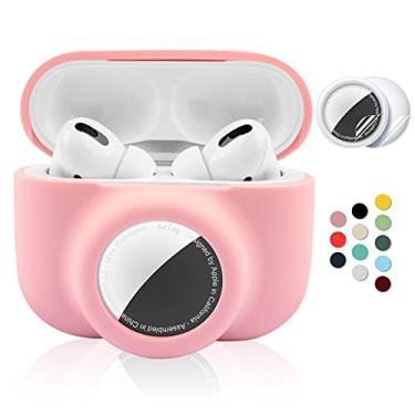 Imagem de Capa protetora 2 em 1 para Apple AirPods Pro Air Tag Combo, capa Airpods Pro AirTag de silicone macio com 2 peças de protetores de tela, antiarranhões, antiqueda, antiperda e à prova de choque durável (rosa)