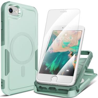 Imagem de MHYALUDO Capa para iPhone SE 3ª geração 2022/2020, capa para iPhone 8/7, com 2 películas protetoras de tela de vidro temperado, corpo inteiro de 360° à prova de choque, à prova de quedas,