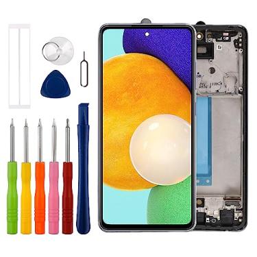 Imagem de [Suporta impressões digitais] [com moldura] Duotipa Nova tela LCD OLED Touch Screen Digitalizador Substituição para Samsung Galaxy A52 5G com kit de ferramentas de reparo técnico - Preto.