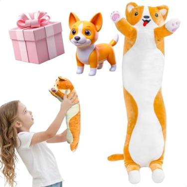 Imagem de Travesseiro de Corpo Gato Cachorro Longo Pelúcia Grande Super Macia Lavável Aconchegante Infantil Adulto Almofada Confortável Presente Cama Sofá Dormir Descanso Abraço Fofinho (Cachorro P Caramelo)