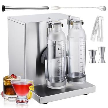 Imagem de Máquina de coqueteleira automática de aço inoxidável - Motor de 340 RPM e 120 W, rotação de 360°, temporizador de 1 a 120 segundos, utensílios de bar (copos duplos, pinças de gelo, colher, agitad