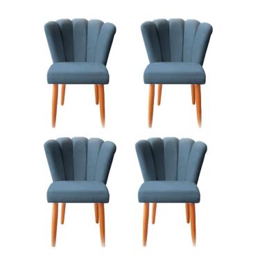 Imagem de Kit 4 Cadeiras De Jantar Estofadas Reforçada Decorativa Pétala Suede Azul Marinho
