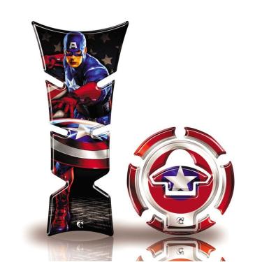 Imagem de Kit Protetor De Tanque E Bocal Moto Yamaha Capitão América Acima 2018 Preto