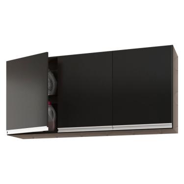 Imagem de Armário De Parede área De Serviço E Lavanderia 120cm Com 03 Portas 100% Mdf Preto - Abmaza