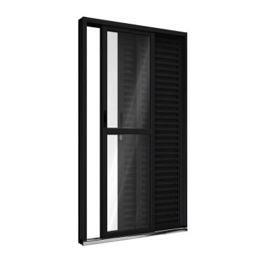 Imagem de Porta De Alumínio Balcão De Correr Lateral 2 Folhas Móveis E 1 Fixa 213x120cm Riobras Preto
