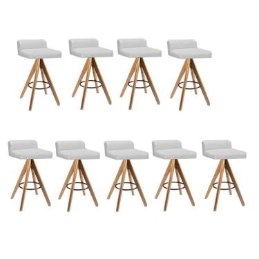 Imagem de Kit 09 Banqueta Alta Com Encosto Giratória Aurea Cozinha Suede Branco - Amey Decor