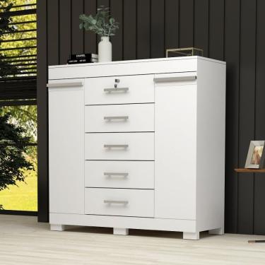 Imagem de Cômoda 2 Portas 5 Gavetas 100% Mdf Coleus Espresso Móveis Branco