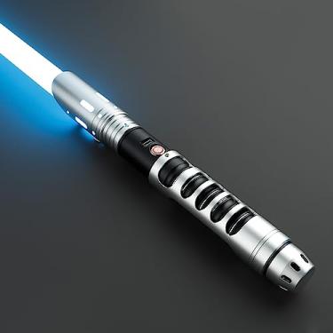 Imagem de CVCBSER Dueling Lightsaber, 15 Colors Changeable with 12 Mode Sound Effect Premium Metal Handle Sturdy Blade Light Saber (RGB-X-Silver)