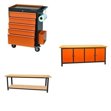 Imagem de Conjunto Bancada Para Ferramentas 200cm Carro De Ferramentas Profissional 5 Gavetas Presto Laranja