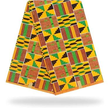 Imagem de Shenbolen Tecido de cera de impressão africana Kente pano Ankara 100% poliéster (1 jarda, H)