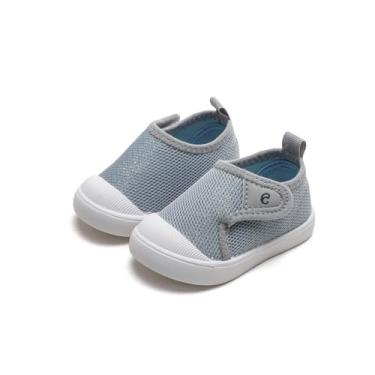 Imagem de GENGASUN Tênis infantil de lona para meninas e meninos com tira de velcro ajustável com estampa de desenho animado, B - cinza, 17