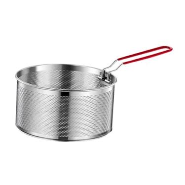 Imagem de Fenteer Cesta de fritadeira de aço inoxidável, cesta de fritura de cozinha, escorredor de alimentos prático para fritura profunda para massas, batatas