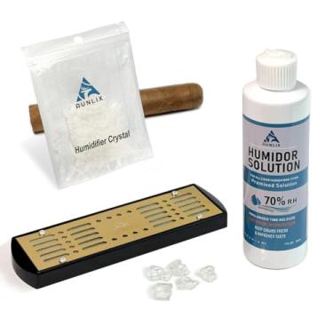 Imagem de Aunlix Conjunto de solução de umidificador e umidificador de charutos,Mantenha 70% UR para charutos, caixa de cigarros (1-100 charutos), umidificadores dourados, cristais umidificadores