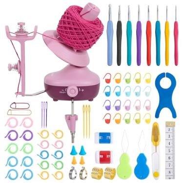 Imagem de Etcokei Kit de crochê para enrolador de fios, enrolador elétrico de bolas para tricô, spinner automático de fios com conjunto de agulhas de crochê, acessórios e suprimentos de crochê, ajudante ideal
