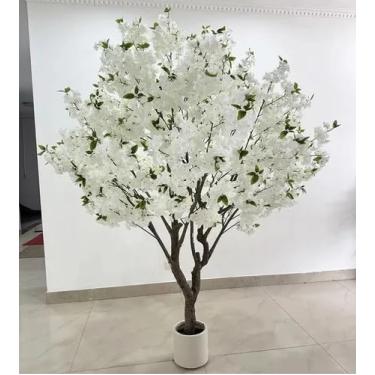 Imagem de Planta Artificial Cerejeira Rosa Árvore Grande Realista Com 2.50m Para Decoração, Plantas Artificiais para Ambientes Internos e Externos, Fácil Montagem, Decoração Elegante.(Com Vaso Decorativo)
