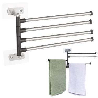 Imagem de Mini Varal de Parede Porta Toalha 4 Varetas Giratorio Aço Inox - Mm Ho