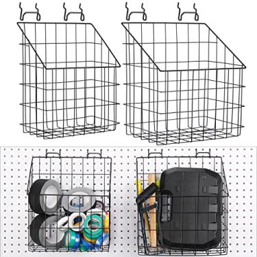Imagem de meekoo 6 cestas de quadro de pegboard 30 x 19 x 32 cm, 28 x 12 cm x 32 cm com 4 ganchos de placa de pegboard, acessórios organizadores para organizar ferramentas para acessórios de hardware de armazenamento de garagem (Preto)