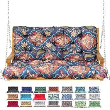 Imagem de NANGELRN Almofada de balanço para varanda com encosto, almofada de banco à prova d'água para móveis de exterior, almofada de balanço espessa de substituição de 2 a 3 lugares com gravatas, pátio, ao ar