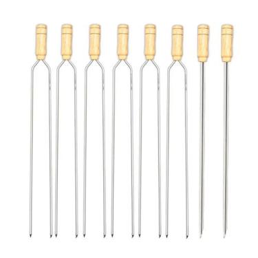 Imagem de Kit 08 Pçs Espeto Churrasquinho 06 Duplo e 02 Simples Aço Galvanizado 