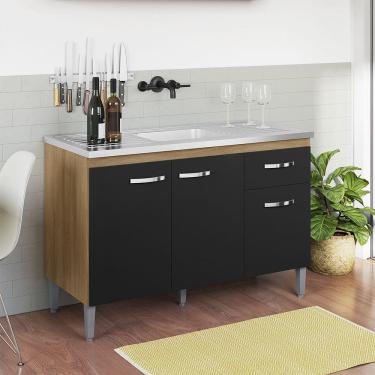 Imagem de Balcão Gabriela com Pia e Cuba GhelPlus 120cm Amêndoa Preto AJL Móveis
