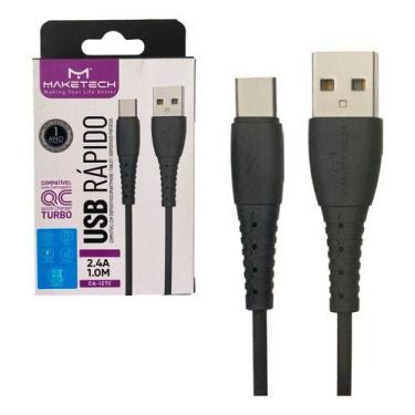 Imagem de 2 Cabos Carregador Rápido Usb Tipo C 1 Metro Reforçado Cobre Cor Preto