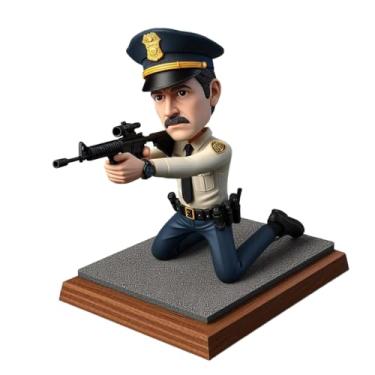 Imagem de Deputy Sheriff de argila personalizada que balança a cabeça ajoelhada com rifle da sua foto, presente ideal para marido, colega, chefe, vibração tática, decoração de mesa, lembrança feita à mão