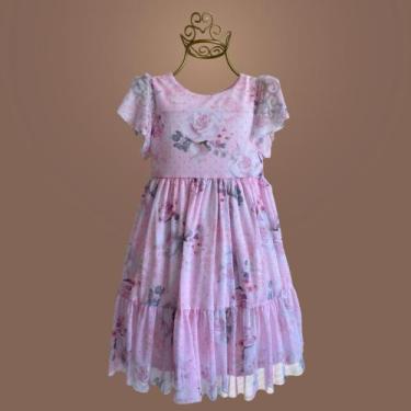 Imagem de Vestido Infantil Tule Rosas  Modelo Delicado com Flores - Laureh, Rosa