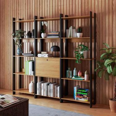 Imagem de Estante para Livros Barcelos 1 Porta 13 Prateleiras Mel/Preto - Pnr Mó