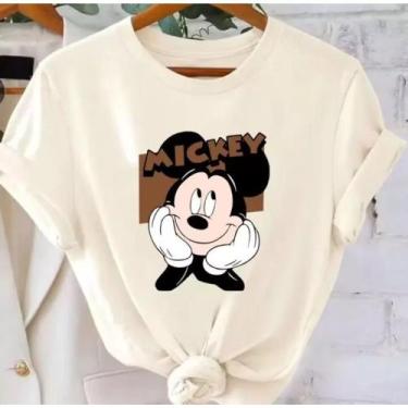 Imagem de Camiseta Feminina T-Shirt 100 % Algodão Estampada Mickey Mouse Casual 