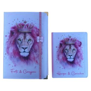 Imagem de Kit Bíblia Nlth forte e corajosa com Indice e elástico + Harpa e corin