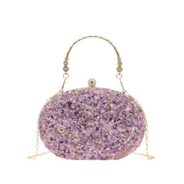 Imagem de COOLOYA Bolsa feminina clutch com strass de lantejoulas luxuosa, bolsa tiracolo com glitter, bolsa de mão para noite de casamento com corrente, Roxa, One Size, Macio