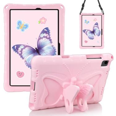 Imagem de XNMOA Capa para Samsung Galaxy Tab A9 Plus, crianças, meninas, com borboleta, suporte de 90 graus, alça de ombro, capa de borboleta rosa à prova de choque para tablet Samsung A9 Plus 11 polegadas 2023