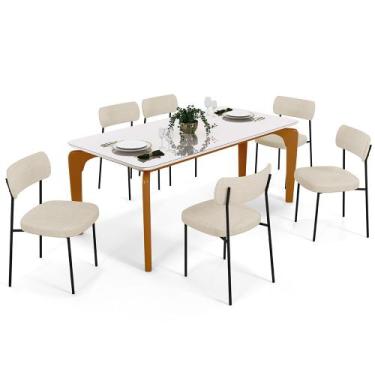Imagem de Mesa De Jantar Capri 160cm Off White Nature Com 6 Cadeiras Melina B05 