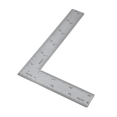 Imagem de T Tulead Régua de aço inoxidável em forma de L carpinteiros prateados quadrados de medição de 90 graus ferramenta imperial 15 cm × 10 cm