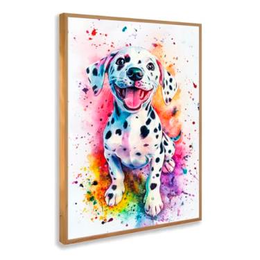 Imagem de Quadro Decorativo Dálmata Colorido Com Moldura Cachorro Pet Fofo Estampa Moderna Colorida Pop Art Alegria Infantil Criativo Divertido