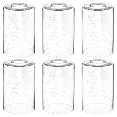 Imagem de Pacote com 6 cúpulas de lâmpada de vidro semeado, cúpula cilíndrica de vidro globo de substituição para luminária, 15 x 10 cm, cobertura de globo de abajur com encaixe de 1-5/8 para candelabro