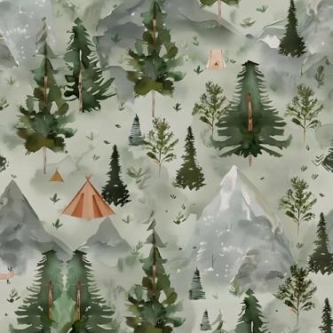 Imagem de BOKEBEVE Papel de parede de montanha verde papel de parede descasque e cole Boho Tree Contact Papéis de parede florestais para armário de quarto Backsplash autoadesivo removível fácil de descascar