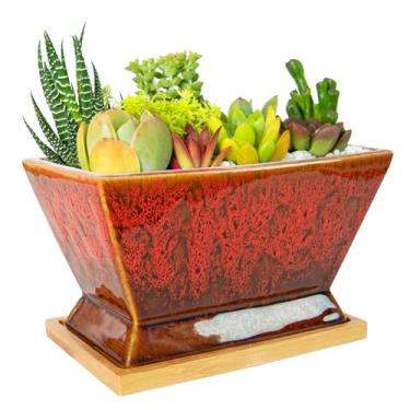 Imagem de ARTKETTY Vasos de suculentas – Vaso grande de 17 cm com bandeja de drenagem, vasos de cerâmica rasos para plantas internas e externas, recipiente decorativo para plantas de bonsai de cacto moderno