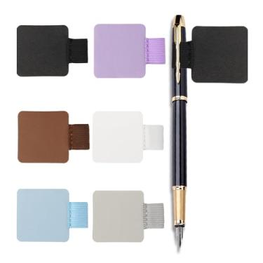 Imagem de Conjunto de suporte de caneta para agendas de cadernos, 6 peças de porta-lápis de cor de couro autoadesivo com laço elástico para agendas de professores com 6 cores (preto, cinza, branco, marrom, roxo