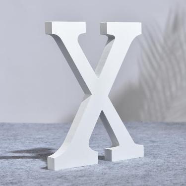 Imagem de AOOLADA Letra X de madeira de 25 cm para decoração de parede, letras grandes de madeira branca para artesanato DIY e decoração de festa de aniversário de casamento, letras do alfabeto em pé pintáveis